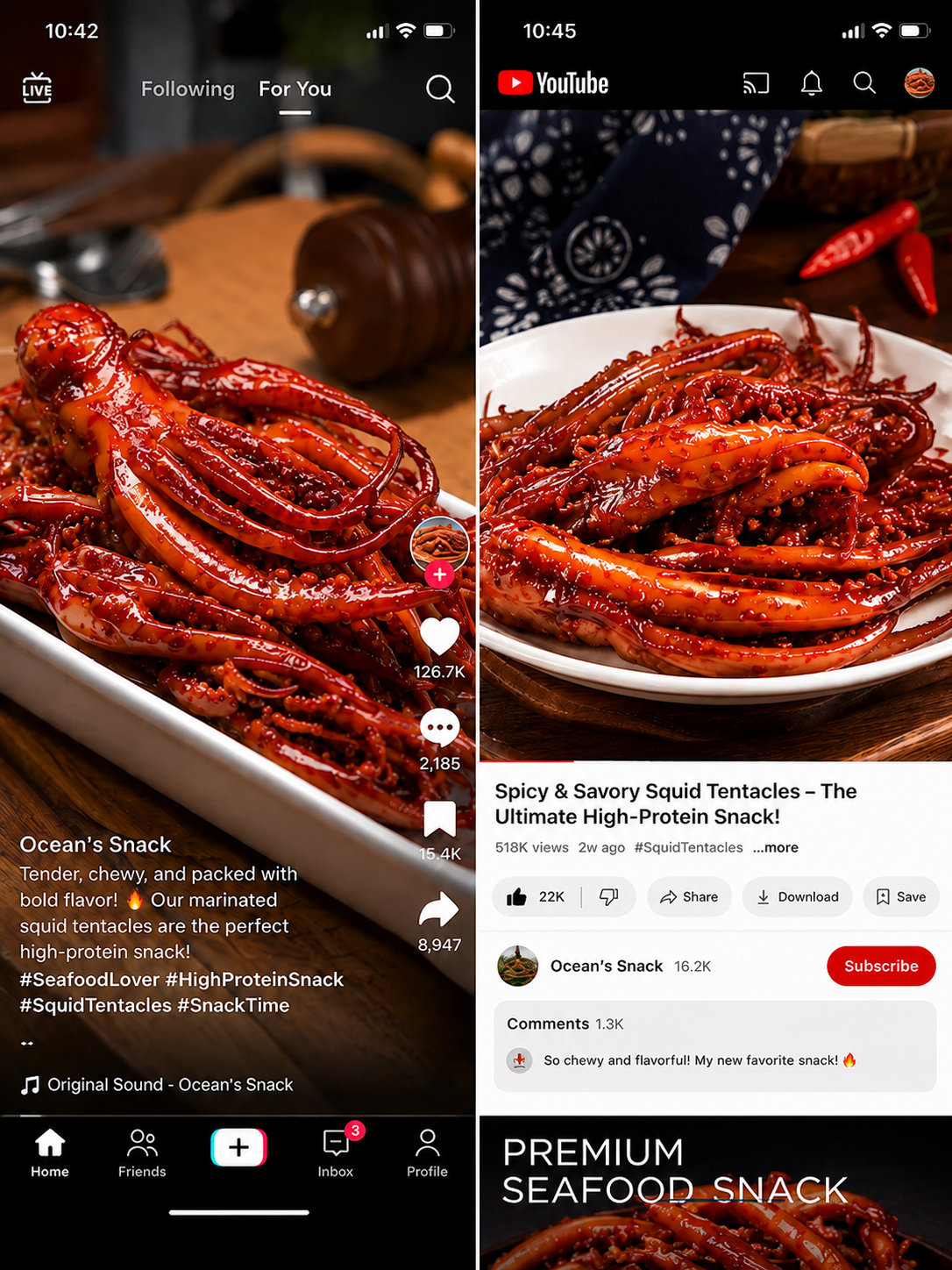 🦑High Protein Wild Caught Squid Tentacles | Low Fat Ready-to-Eat BBQ Seafood Snack-Paul