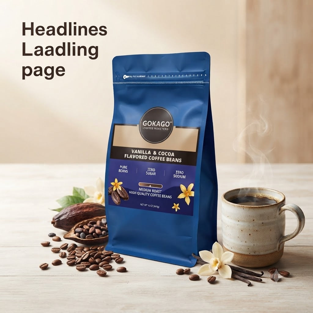 GOKAGO Vanilla & Cocoa Whole Bean Coffee – Smooth Medium Roast with Rich Cocoa & Warm Vanilla Aroma, 16 oz