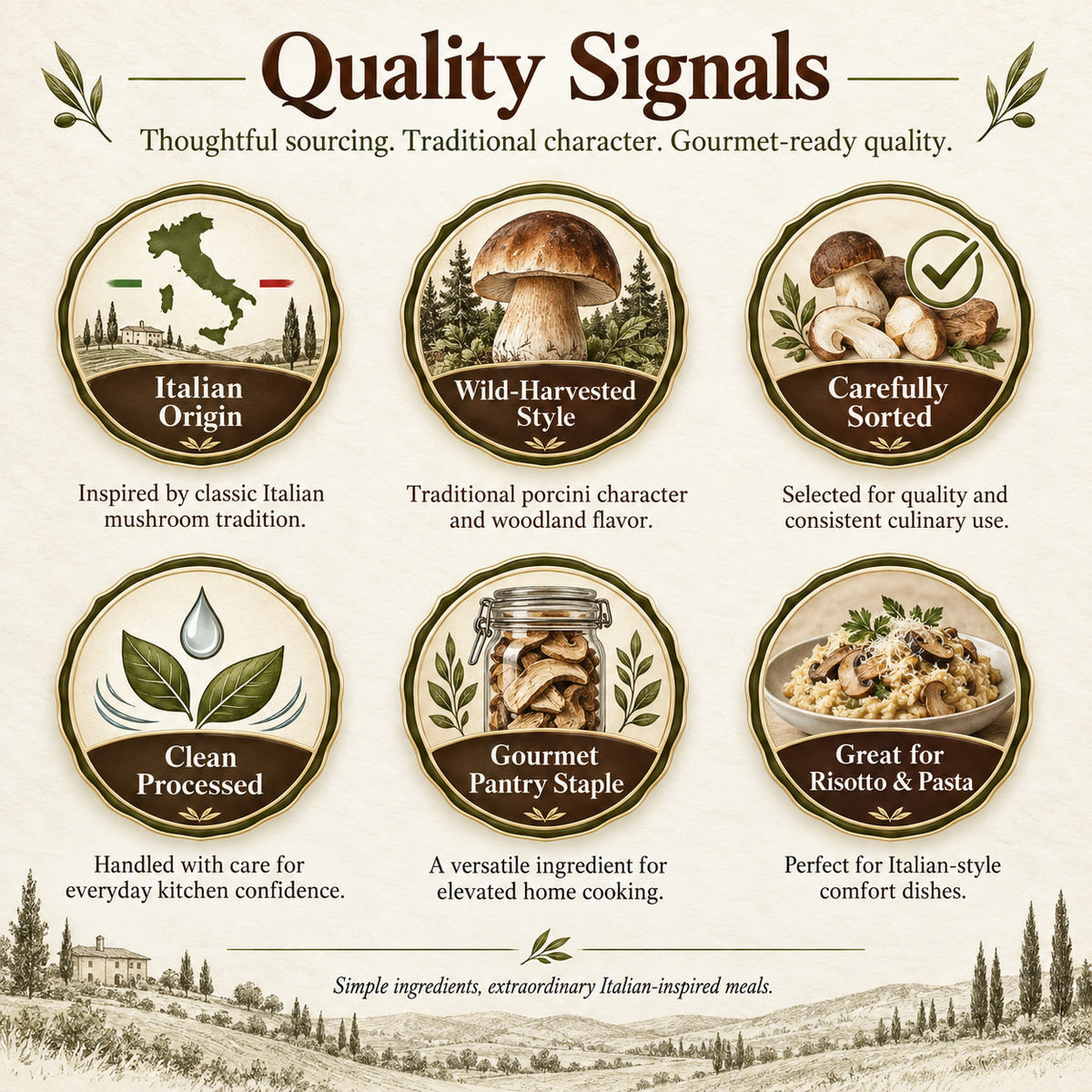 Italian Wild Dried Porcini Mushrooms, Gourmet Fungi for Risotto, Pasta & Soups