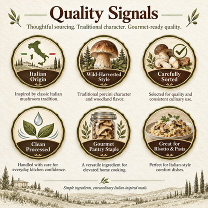 Italian Wild Dried Porcini Mushrooms, Gourmet Fungi for Risotto, Pasta & Soups