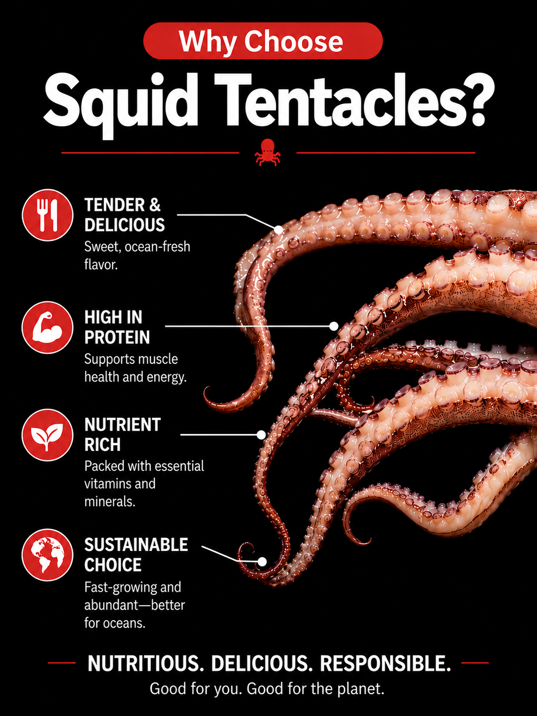 🦑High Protein Wild Caught Squid Tentacles | Low Fat Ready-to-Eat BBQ Seafood Snack-Paul