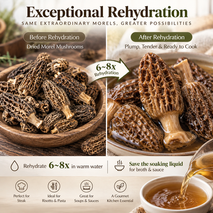 North American Cultivated Dried Morel Mushrooms, Grade A Morchella, Gourmet Mushrooms for Steak, Risotto & Pasta
