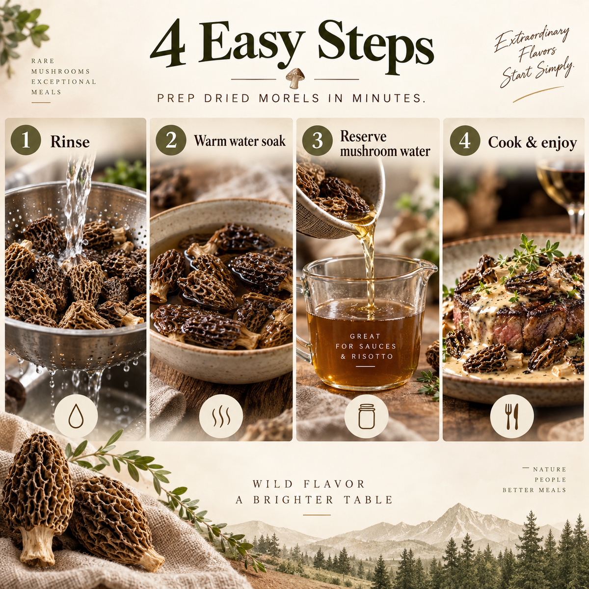 North American Cultivated Dried Morel Mushrooms, Grade A Morchella, Gourmet Mushrooms for Steak, Risotto & Pasta