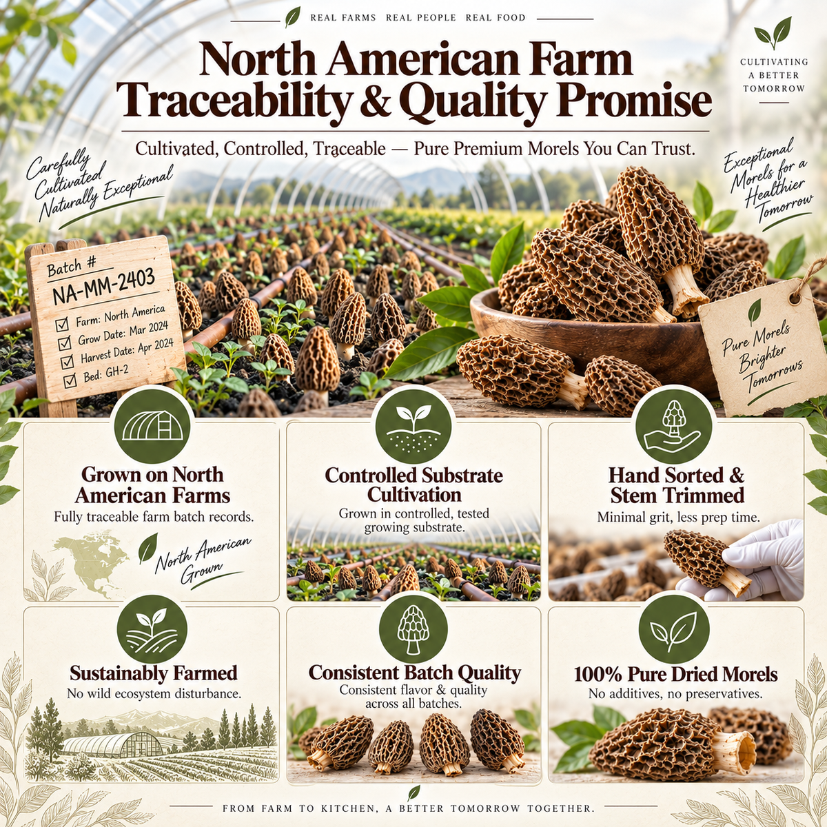 North American Cultivated Dried Morel Mushrooms, Grade A Morchella, Gourmet Mushrooms for Steak, Risotto & Pasta