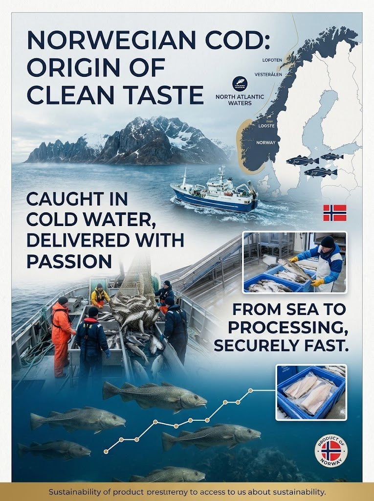 🐟Premium Norwegian Ready‑To‑Eat Atlantic Cod Fillet, Wild Caught High Protein Seafood Snack