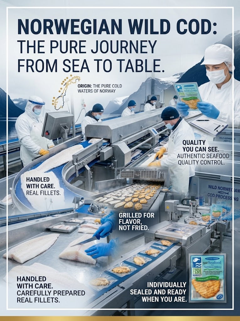 🐟Premium Norwegian Ready‑To‑Eat Atlantic Cod Fillet, Wild Caught High Protein Seafood Snack