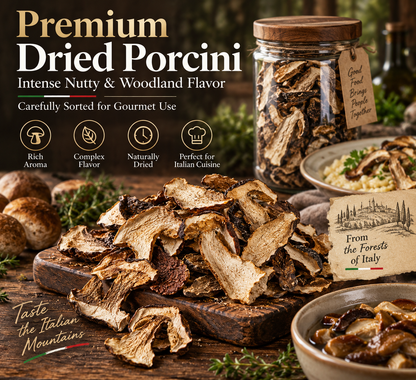 Italian Wild Dried Porcini Mushrooms, Gourmet Fungi for Risotto, Pasta & Soups