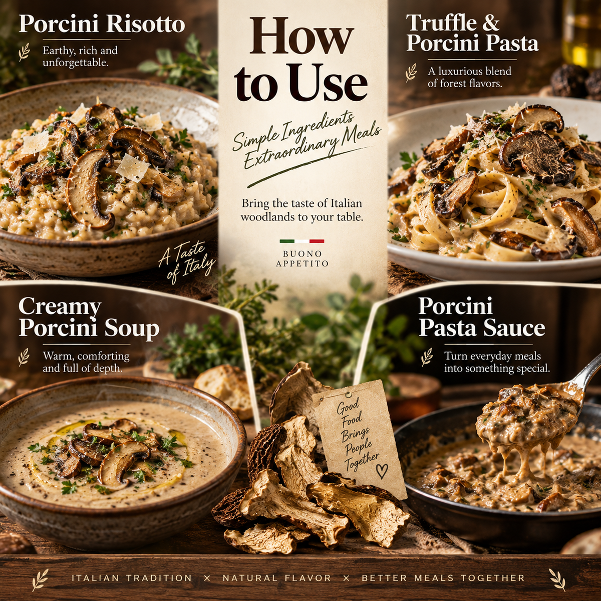 Italian Wild Dried Porcini Mushrooms, Gourmet Fungi for Risotto, Pasta & Soups