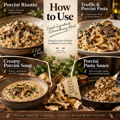 Italian Wild Dried Porcini Mushrooms, Gourmet Fungi for Risotto, Pasta & Soups