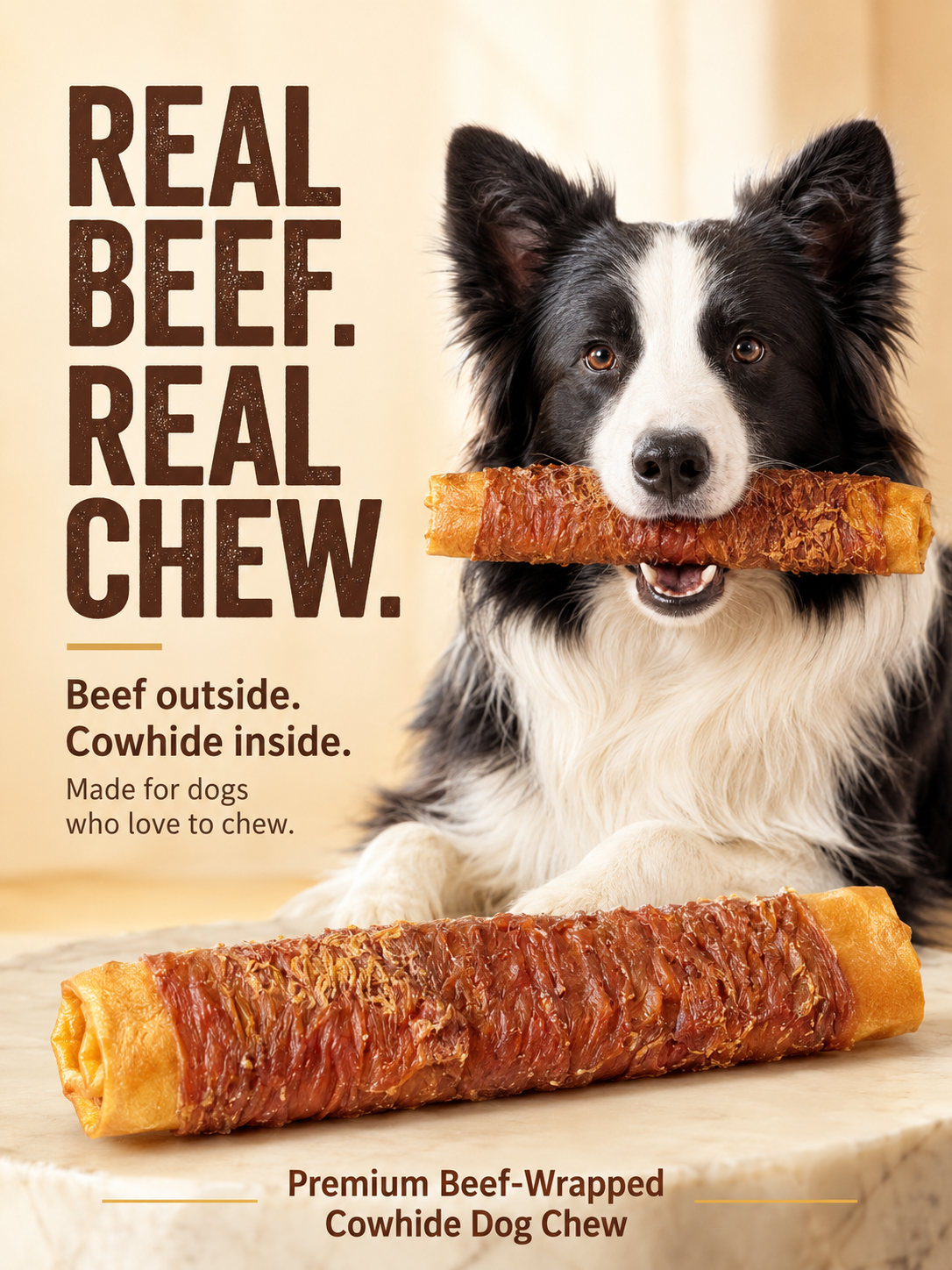 Premium Beef-Wrapped Cowhide Dog Chew – 100% Real Beef
